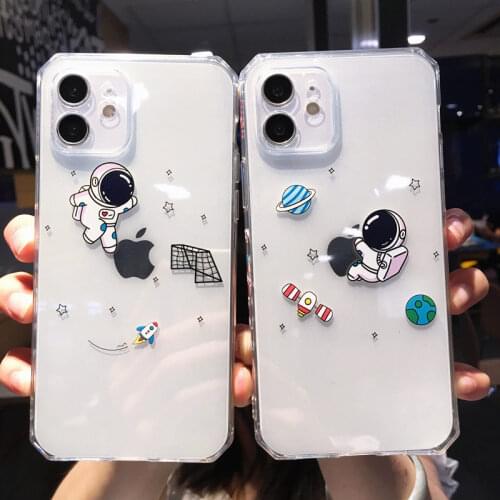 Lovely Cartoon Astronaut Space Earth Pattern Lens Protected Phone Case For iPhone 11 12 Pro Max X XR XS Mini 7 8 Plus SE 2020