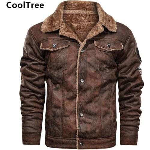 CoolTree Men Leather Jackets Autumn Winter Plus Fleece lining Thick Warm PU Coats Male Loose Motorcycle Leather Outerwear