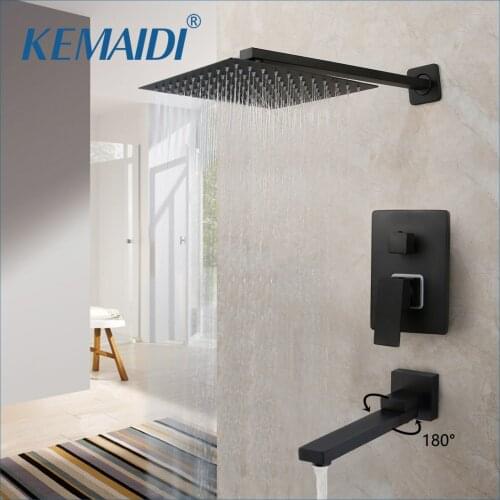 KEMAIDI Matte Black Shower Faucets Set Rainfall Shower System Wall Mount Bathtub Shower Mixer Shower Combo Set