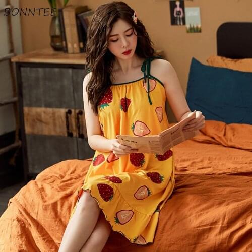 Nightgowns Women Print Various Colors Cotton Summer Sleeveless Lounge Ins Sleepwear All-match Loose Oversize Ruffles Ladies Home