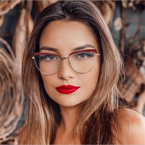 2020 New Fashion Cat Eye Woman Metal Glasses Optical Transparent Lens Retro frame for women Computer Eyeglasses UV400
