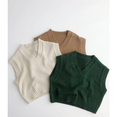 New Autumn Baby Boys Knitted Vests V Neck Sleeveless Pullovers Tops Korean Style Toddlers Kids Casual Soft Waistcoats