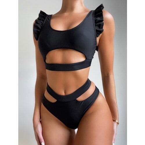 New Sexy Ruffled High Waist Bikini Female Swimsuit Women Swimwear Two-pieces Bikini Set Padded Bather Bathing Suit Swim