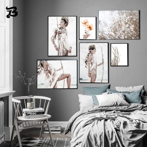 Landscape Canvas Painting Flowers and a Girl Holding a Bow and Arrow Wall Art Decorative Posters for Living Room Home Decoration