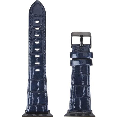 Blue Bamboo crocodile pattern Leather Band for Apple iWatch 42MM 38MM 44MM 40MM 6 SE 5 4 3 2 1 Stainless steel color buckle