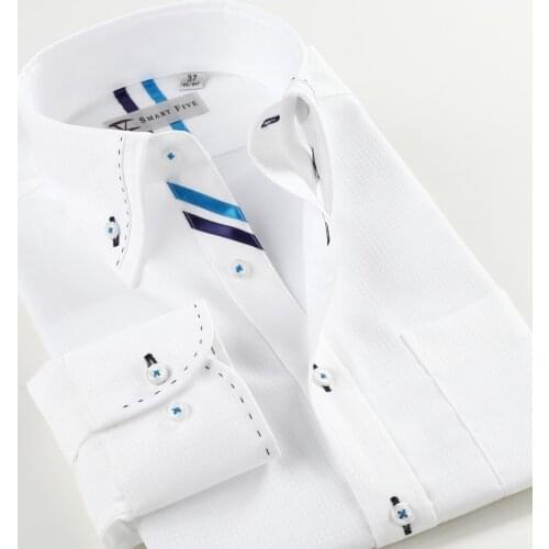 Smart five White Men Shirt 2019 New Brand-Clothing Long Sleeve Cotton Camisa Masculina White Slim Fit Shirt Men SFL4K07B