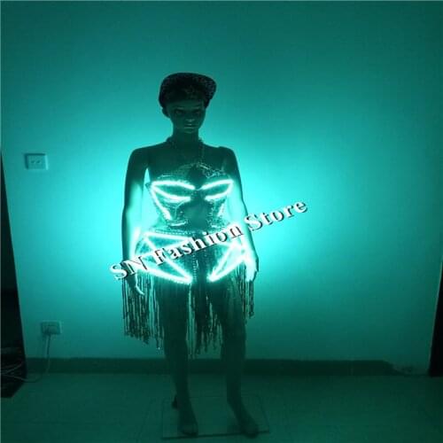 SS1 RGB color Sexy singer belly dance ballroom costumes led light costumes catwalk stage wears dj bar clothes women dresses
