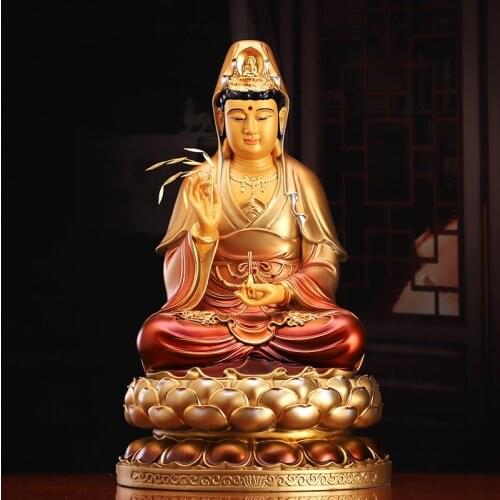 Asia high grade gilding color copper GUAN YIN Buddha statue Guanyin Avalokitesvara God HOME shrine safe good LUCK protection