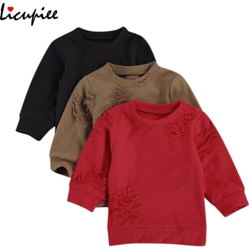 Autumn Kid Sweaters Kids Pullover, Solid Color Round Neck Long Sleeve Blouse Top for Boys Girls, Red/black 0-4 Years