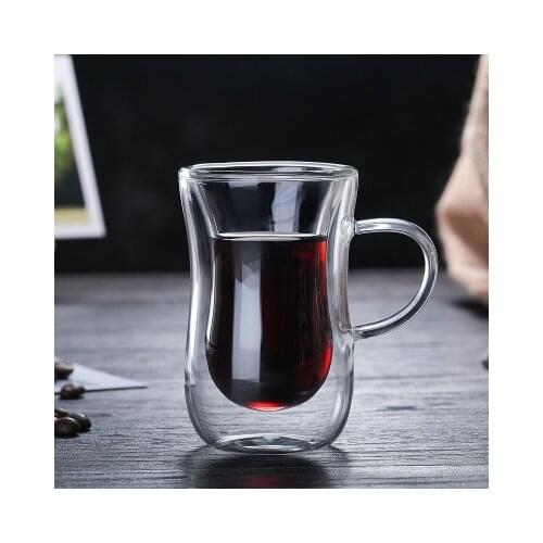 Heat Resistant Double Wall Glass Coffee Tea Cups And Mug Qith Double Bottom Clear Beer Wine Glass Cup 80ml