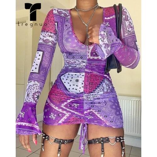 Tregnuo 2021 Women Dress V-Neck Hip Skirt Spring And Summer Long Sleeves Sexy Dress 5 Colors Net Yarn