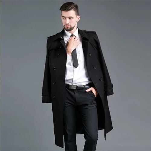 Men Brand Trench 2021 New Tops Mens Spring Autumn Slim Double Breasted X-Long Khaki Trench Coat Lapel Outerwear British Coat