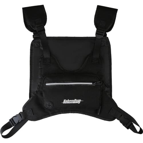 Streetwear Men Hip-Hop Anti-theft Chest Bag Tactical Two Straps Black Chest Rig Bags Reflective Rectangle Chest Utility Pack