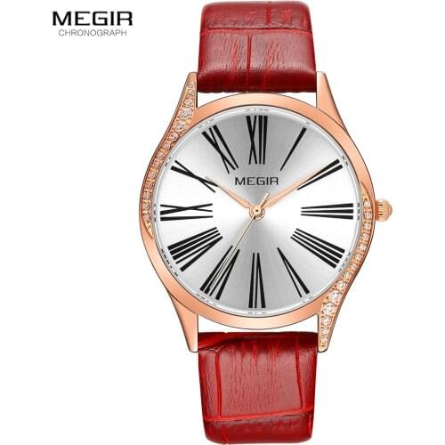 MEGIR Women Quartz Watches Top Brand Luxury Leather Wristwatch Lady Female Waterproof Watch Casual Relogio Feminino 4212 Red