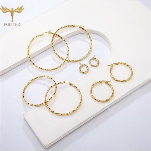 Small Big Circle Women Hoop Earrings Exaggerated Hoop Ear Curl Ring Round Earring Stainless Steel Jewelry Wholesale