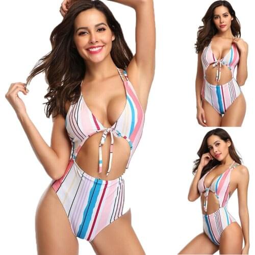Brand New 2019 Women Summer Mutil Halter Hollow Out Backless One-Piece Swimsuit Beachwear Swimwear Push-up Bikini Bathing Suit