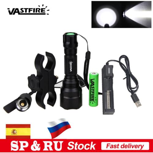 2000LM Hunting Rifle Flashlight XM-L Q5 T6 LED Green/White/Red Tactical Pistol Gun Light Rail Scope Mount 18650 USB Charger