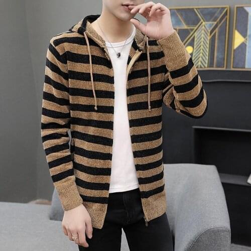 4 Colors Spring And Autumn Mens Sweater 2021 Hooded Cardigan Pullover Fashion Striped Zipper Top Clothes