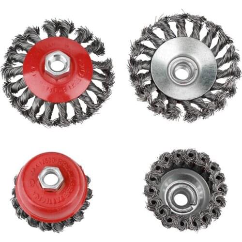 4PC Twisted Wire Wire Wheel Set Bowl-Shaped Disc Twisted Wire Polishing and Derusting Wheel (2X3 Inch 2X4 Inch)