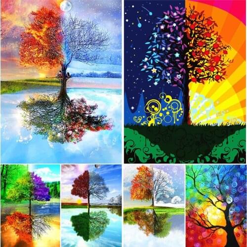 5D Diy Diamond Painting Four Seasons Tree Landscape Kit Full Drill Embroidery Mosaic Art Picture of Rhinestones Home Decoration