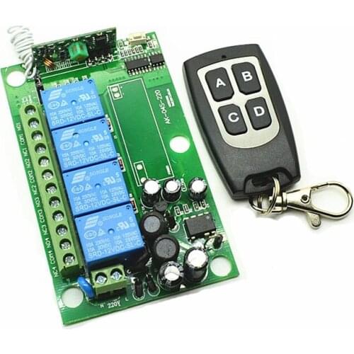 AC85v~250V 110V 220V 230V 4CH RF Wireless Remote Control Relay Switch Security System Garage Doors, Rolling Gate Electric Doors