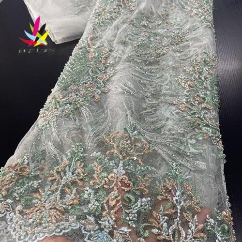 African Beads Lace Fabric 2020 High Quality Lace French Net Embroidery Tulle Lace Fabrics For Nigerian Party Dress