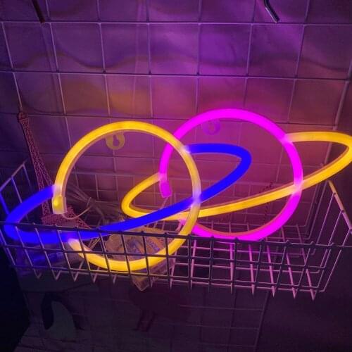 Children Bedroom Cute Night Lamp Dual Use LED Colorful Neon Light Elliptical Planet Sign Starry Sky Bedroom Decor