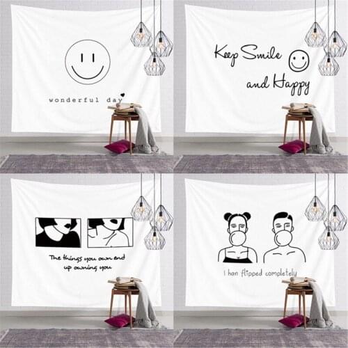 Fuwatacchi Smile Tapestries Korean Background Cloth Ins Wall Decor Home Decoration Bedroom White Hippie Carpets Dorm Psychedelic