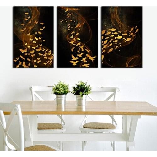 Black and Gold Canvas Painting Prints Wall Art Flying Birds Pictures Butterfly Paintings on Canvas Abstract Fish Paintings