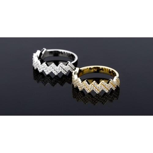 S925 Sterling Silver Jagged Finger Rings for Women Men Unisex Bling Iced Out CZ Ring Hip Hop Rapper Jewelry