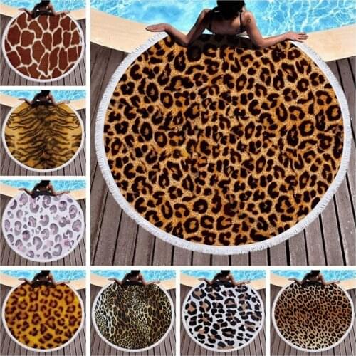 Leopard Tiger Pattern Printed Round Beach Towel With Tassels Microfiber 150cm Summer Swimming Picnic Mat Tapestry Travel Blanket