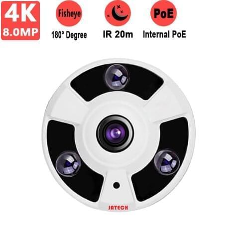 JATECH 4K 8MP 360 Degree Fisheye IP Camera Nightvision Onvif P2P PoE Security CCTV Dome Camera With Power Adapter