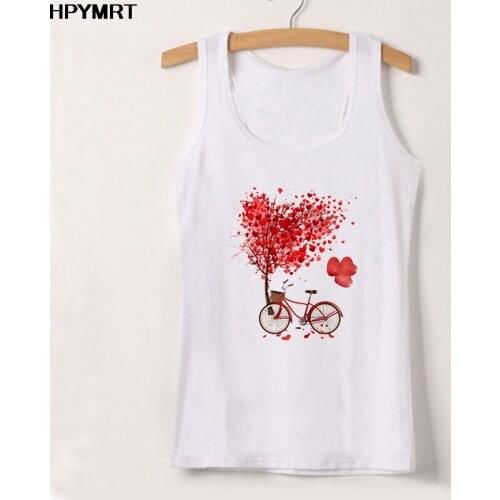 Summer Aesthetic Bike Balloon Print White Vests Female Sexy vest O-neck Tank Tops Harajuku Casual Oversized Top Women sleeveless