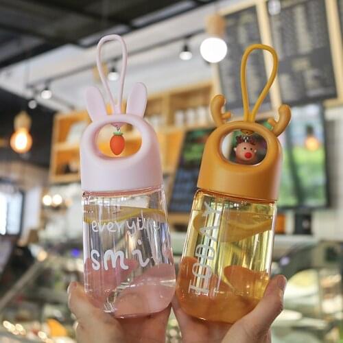 Cute Water Bottle For Girls Kawaii Animal Tea Milk Fruit Drink Bottle Transparent Sport Korean Style Heat Resistant Water Cup