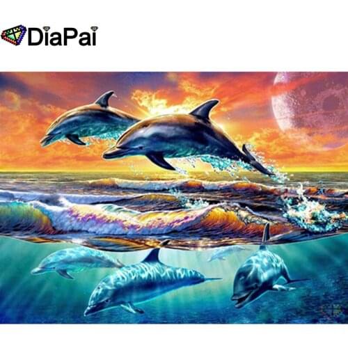 DIAPAI Diamond Painting "Dolphin family" DIY 5D Diamond Embroidery Sale Full Set Rhinestone Cross Stitch Home Decor A26467