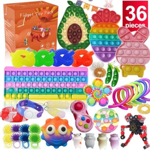 Fidget Toys Kit Stretchy Strings Push Pack Adults Squishy Sensory Anti Stress Relief Figet Toys Set Antistress Toy Combination