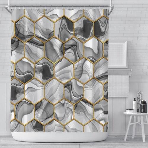 Silver Gray Marble Printing Shower Curtain Set with 12 Hooks Bathroom Decoration