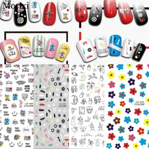 Elegant style nail art sticker 3D manicure flowers fruit geometric Sketch drawing foil with back glue Cartoon nail decals WG024