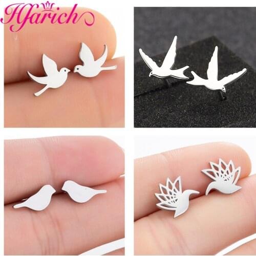 Stainless Steel Bird Stud Earrings for Women Girls Minimalist Flamingo Swallow Pigeon Small Earrings Jewelry Pendientes Gifts
