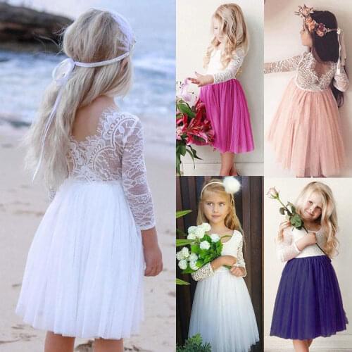 1-5Y Baby Girl Flower Dress Long Sleeve Lace Floral Backless Tulle Party Gown Princess Dresses Cute Toddler Girls Sundress