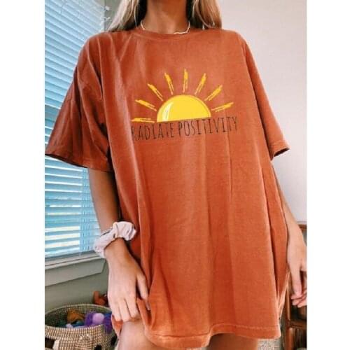 Sun Graphic Print Casual Fashion Woman Tshirt Khaki Loose O-neck Half Sleeve Stretchy Tees Summer Home New Hot Good Quality