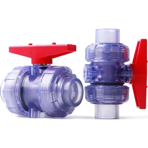 PVC Clear Ball Valve Union Valve Transparent Pipe Fittings Tube Connector for Aquarium Inner Diameter 25mm to 40mm