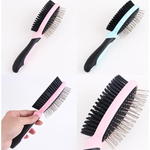 Pet Grooming comb silicone handle stainless steel double side pet dog metal comb hair tool for Pet Supplies Blue supply