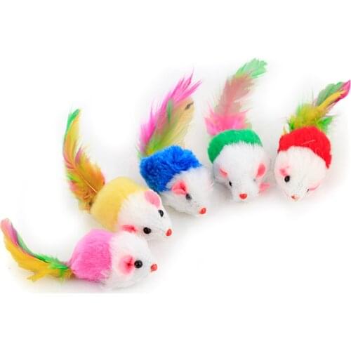 Colorful Pet Supply Soft Plush False Mice Mouse Cat Dog Toys Interactive Toy with Colorful Feather