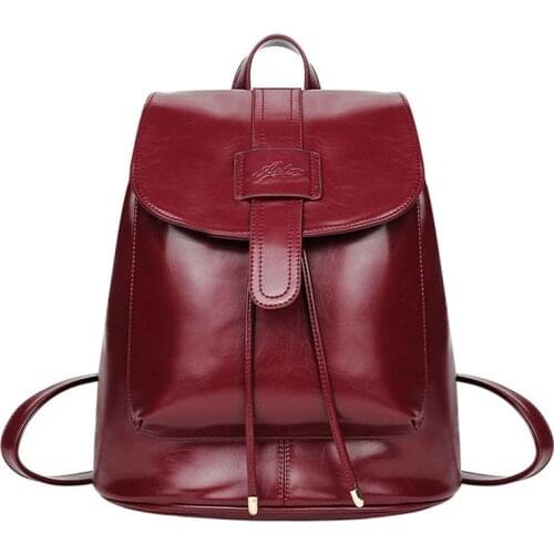 Korea style Oil waxed Genuine Leather Backpack Womens Shoulder bags Solid High quality Leather Large Backpacks Girl Schoolbag