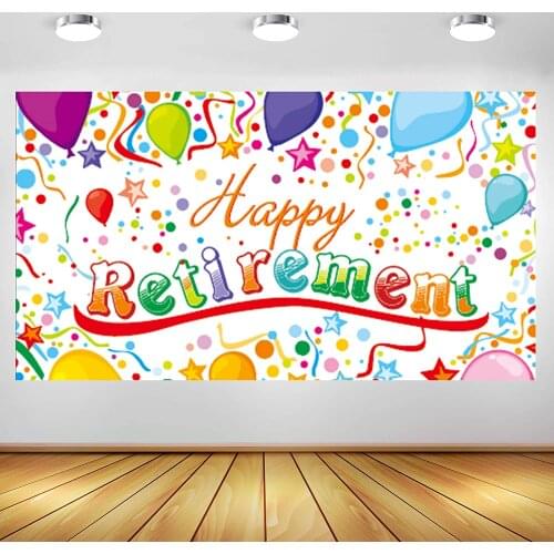 Cartoon Happy Retirement Colorful Backdrop Photo Background Retirement Party Decor Photo Booth Prop