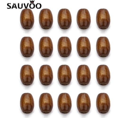 SAUVOO 500pc Natural Wooden Beads Brown Barrel Shape Spacer Beads No Harm Beads for DIY Kid Necklace Jewelrys Makings 6X8mm