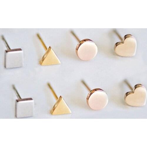 Cute Heart Stud Earrings Women Minimalist Geometric Stainless Steel Earrings Round Square Shape Love Engagement Jewelry Gifts