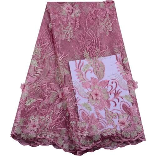 Wholesale Embroidered Tulle Lace Fabric Pearls Lace Appliques Fabric For Wedding African 3D Flower Lace Fabric High Quality 1475