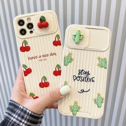 3D Cactus Cherry Camera Lens Protection Phone Case On For iphone 12 11 Pro Max 8 7 Plus Xr X Xs Max SE 2020 Soft Back Cover Gift
